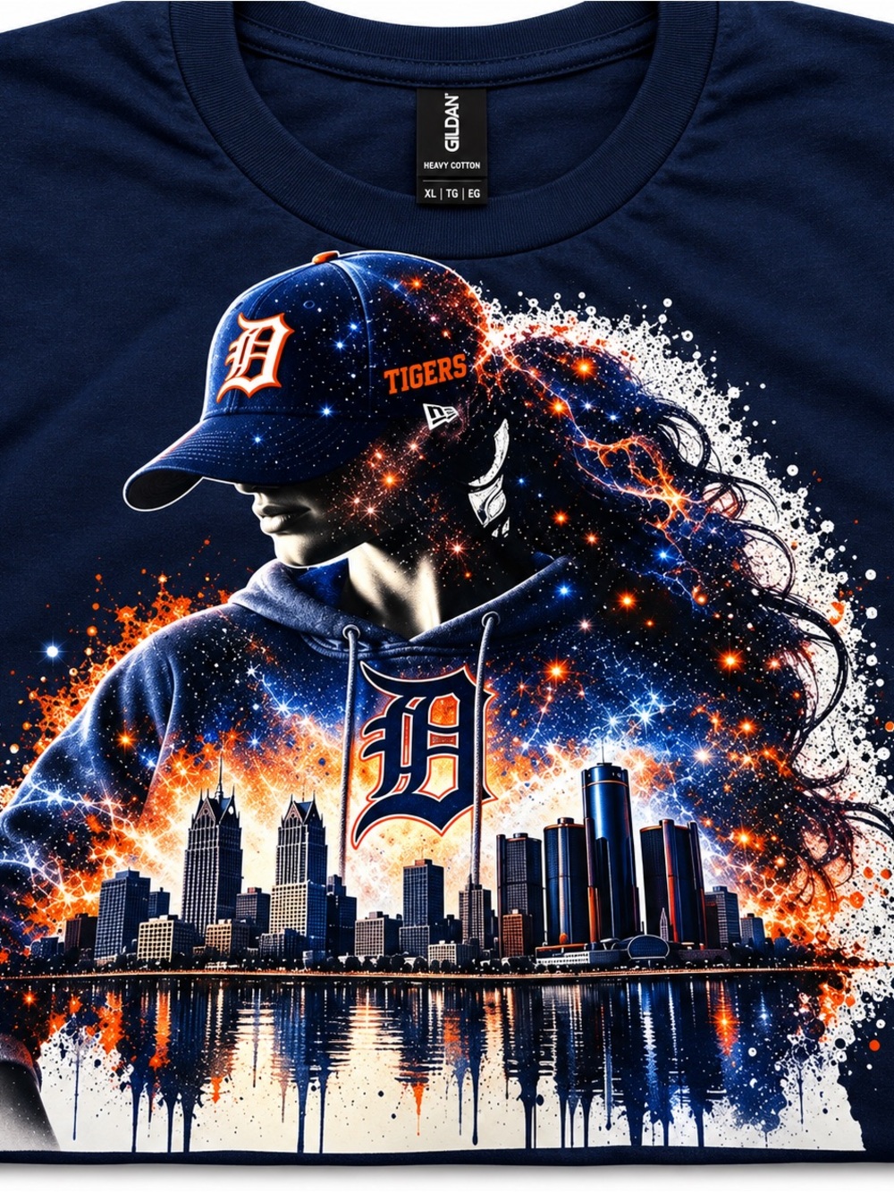 Gildan Navy Detroit Tigers Skyline Tee with Orange and White Accents